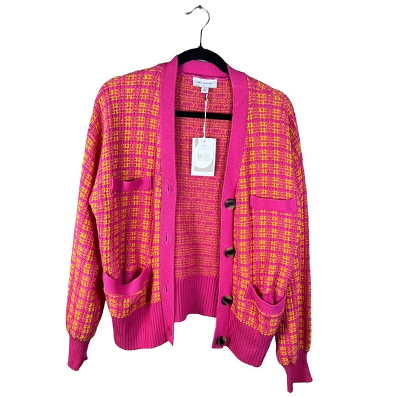Free Assembly Sweaters - Free Assembly Tweed Pocket Cardigan Women's Large Pink Yellow Coquette Preppy
